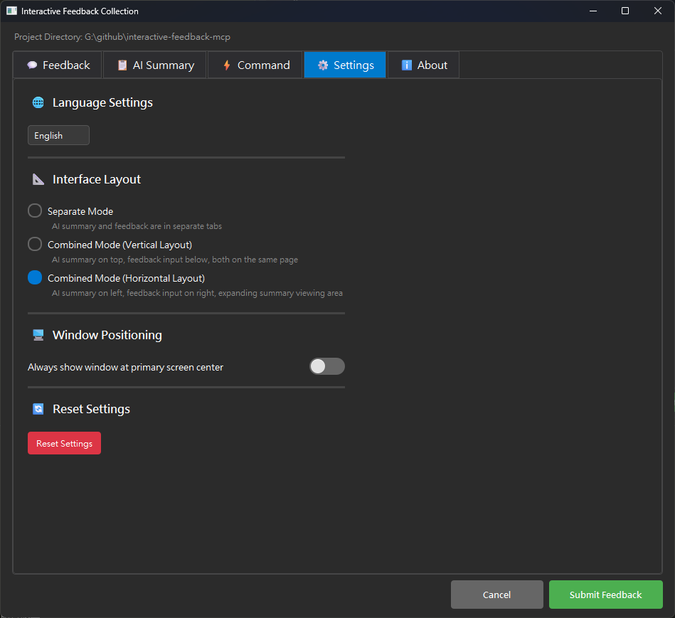 Qt GUI Settings Interface